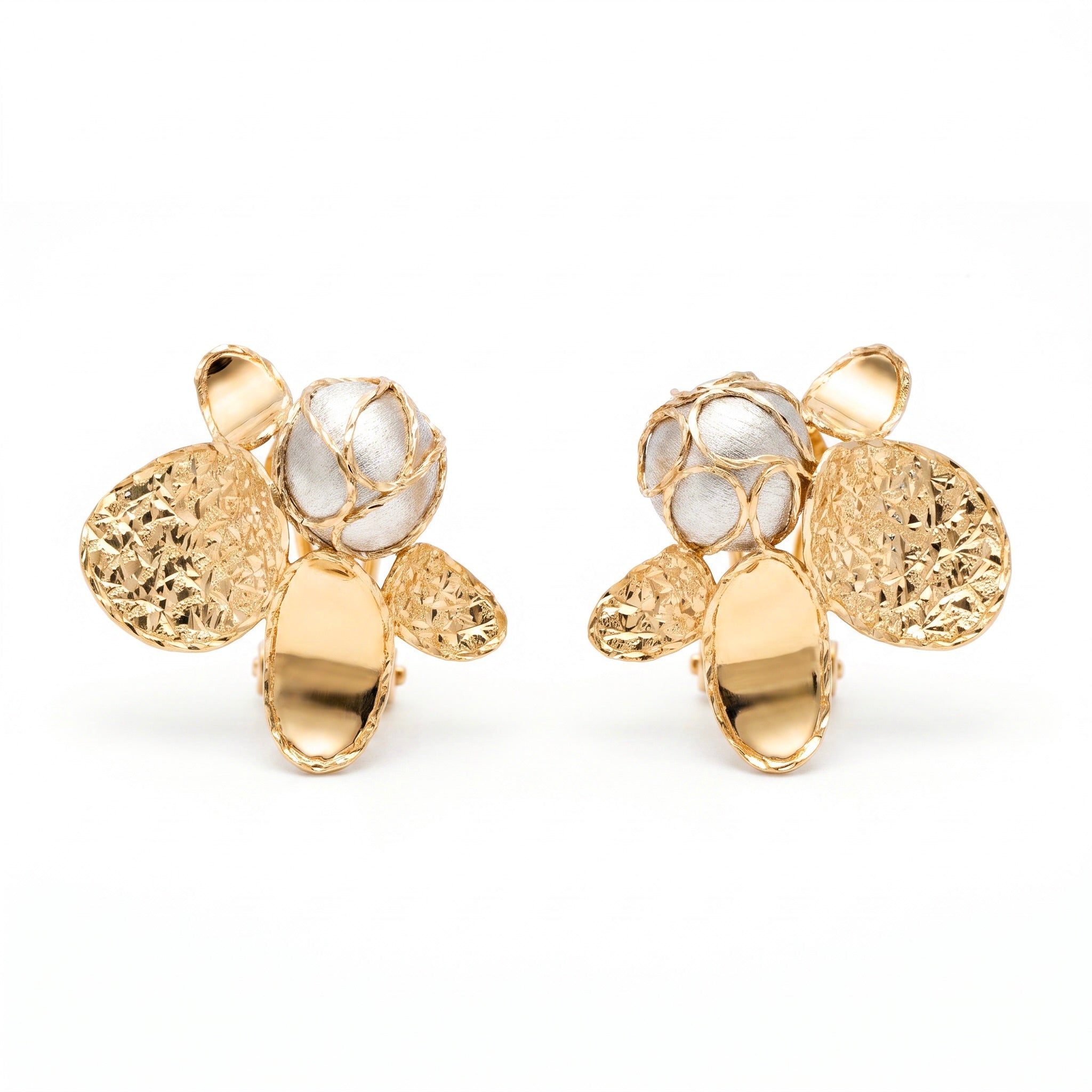 18K Two Tone Gold Flower Drop Earring