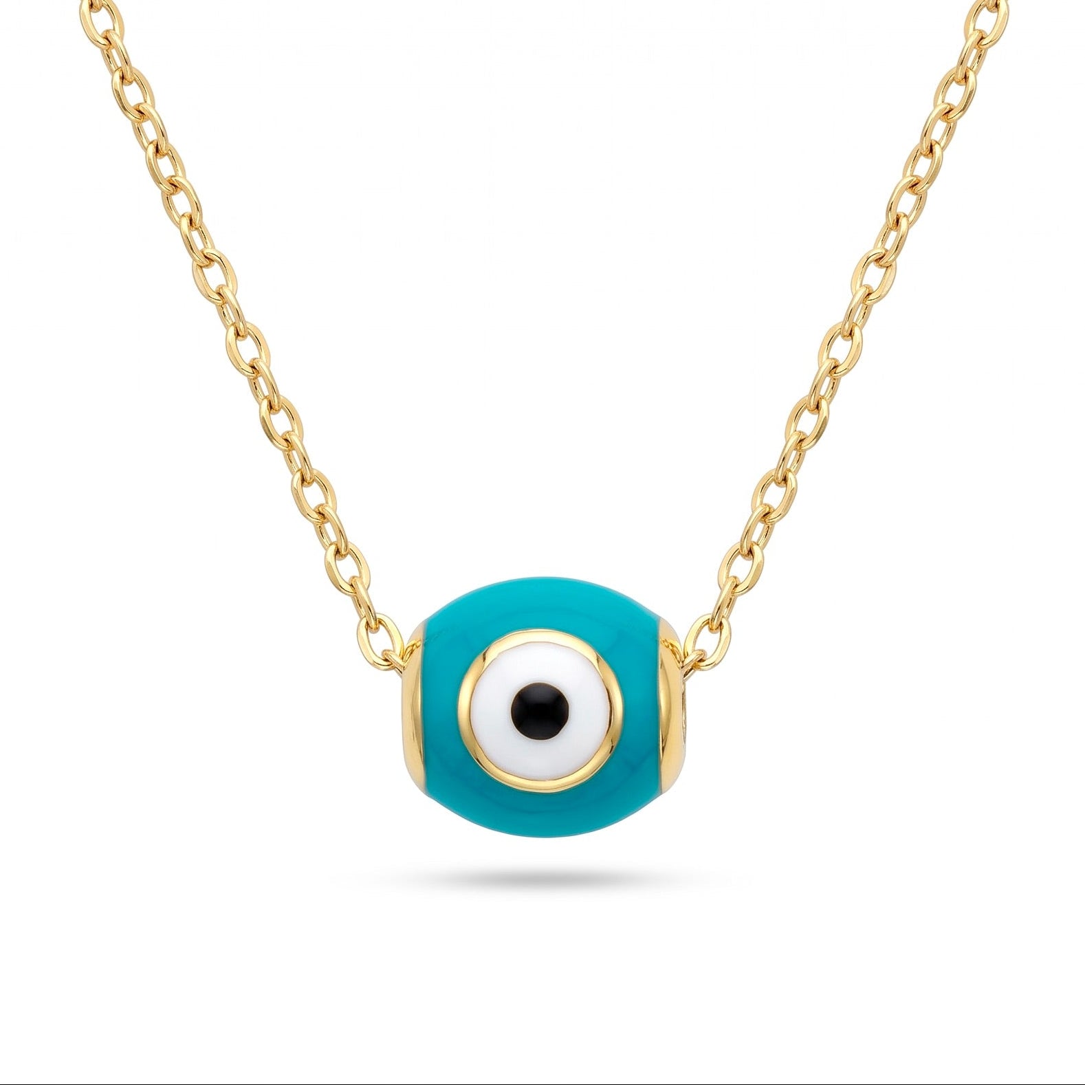 18K Yellow Gold Enamel Evil Eye Necklace