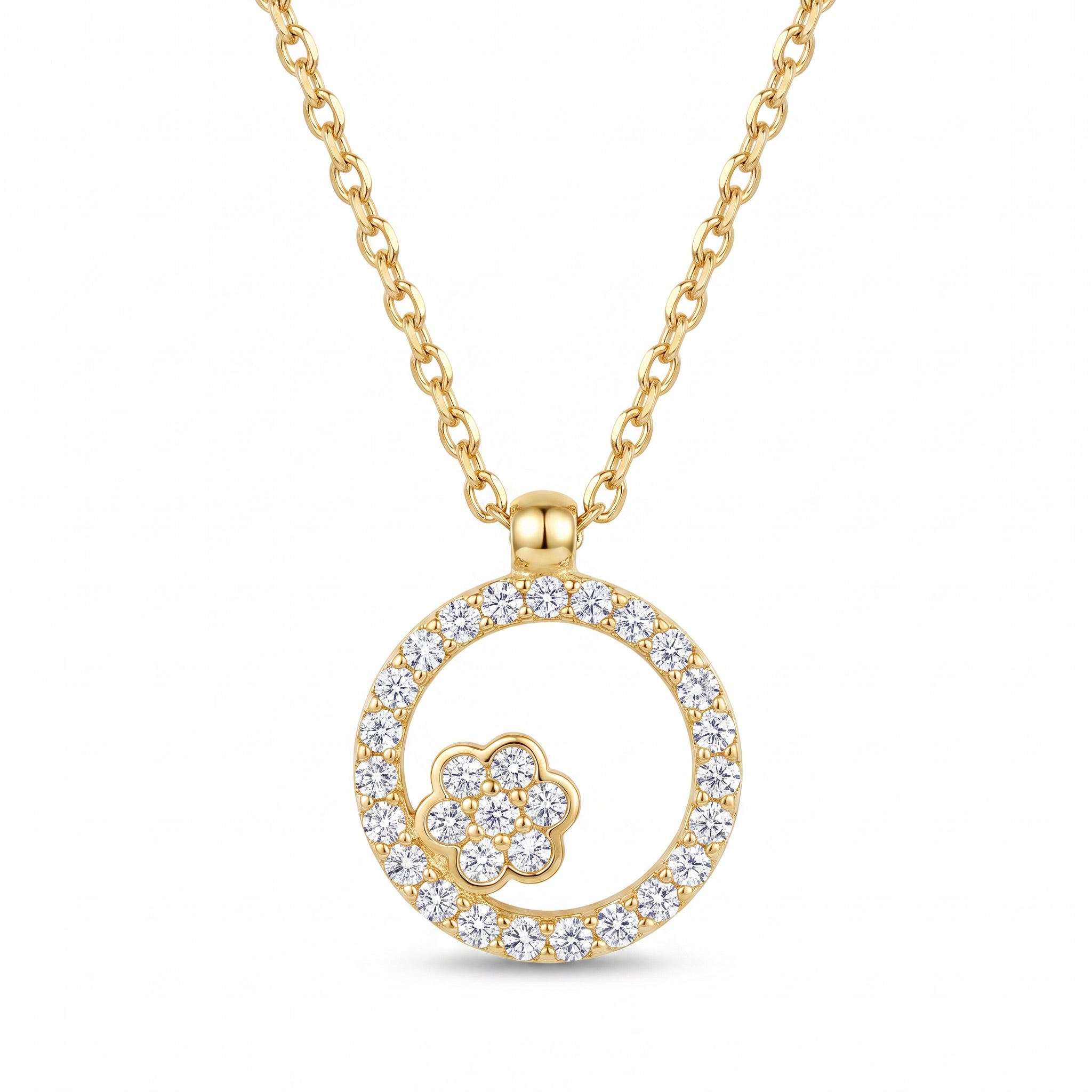 18K Yellow Gold Cubic Zirconia Flower Necklace