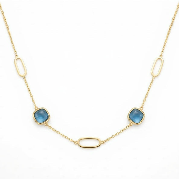 18K Yellow Gold London Blue Topaz Chain Necklace