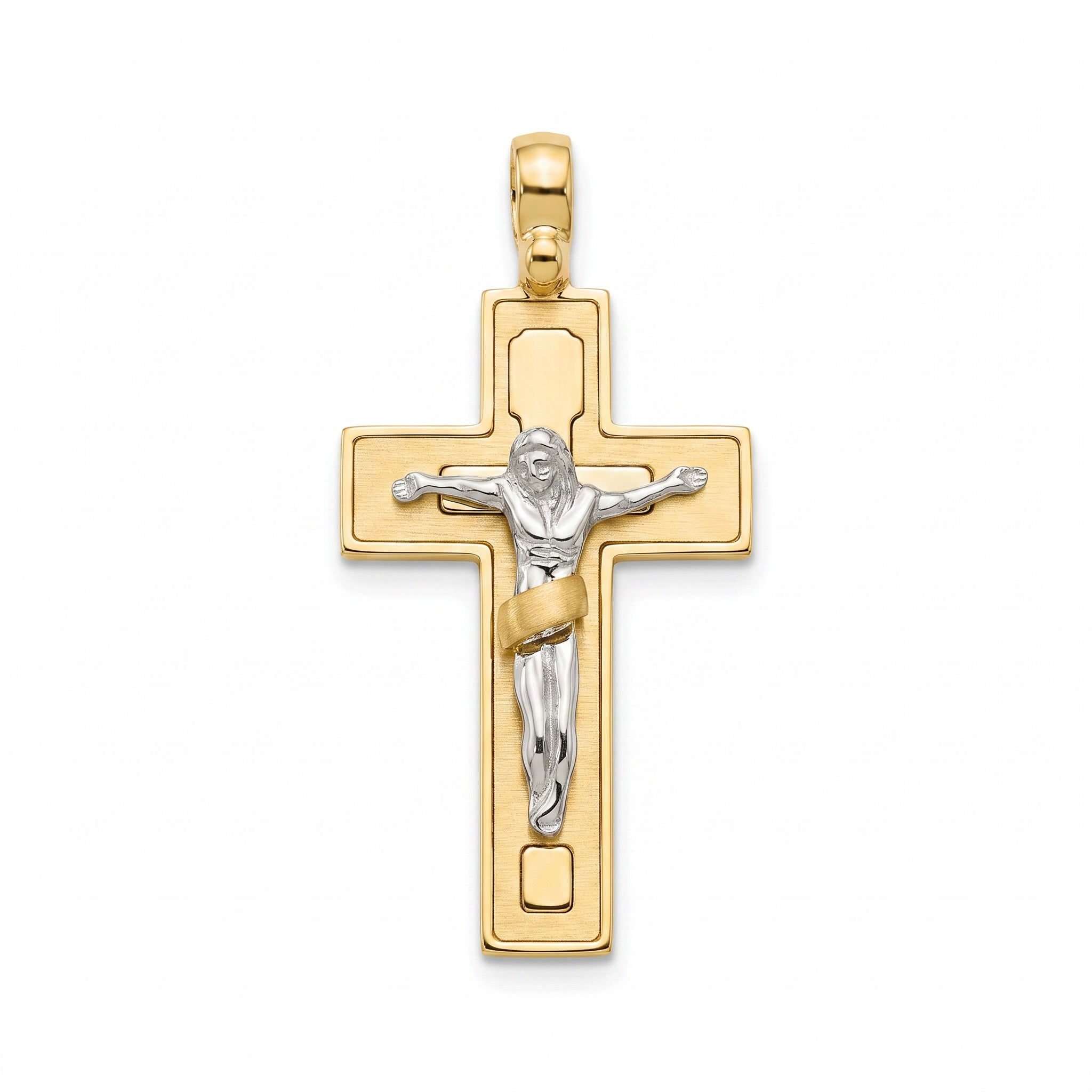 18K Two Tone Gold Crucifix Pendant