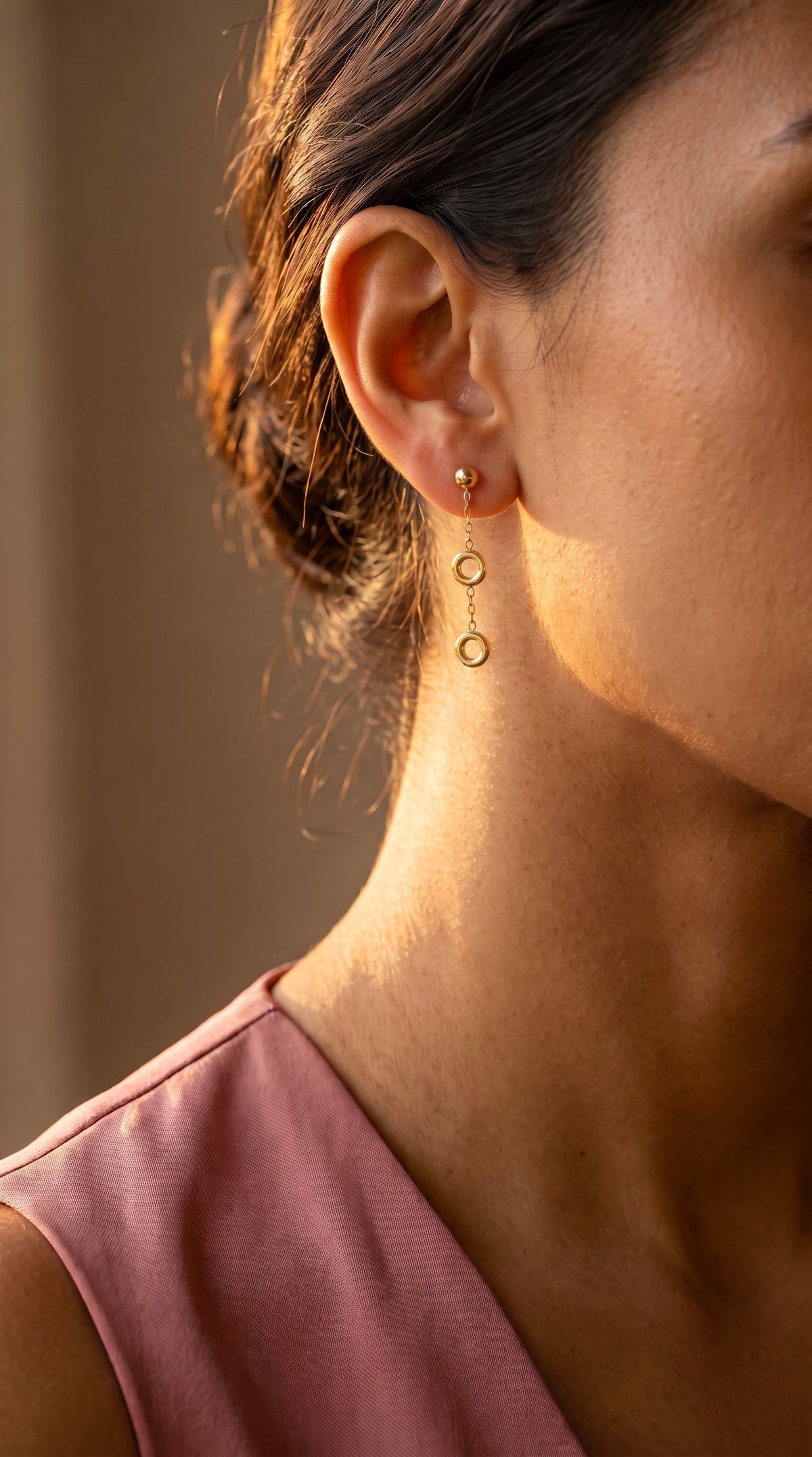 18K Yellow Gold Circle Dangle Earrings