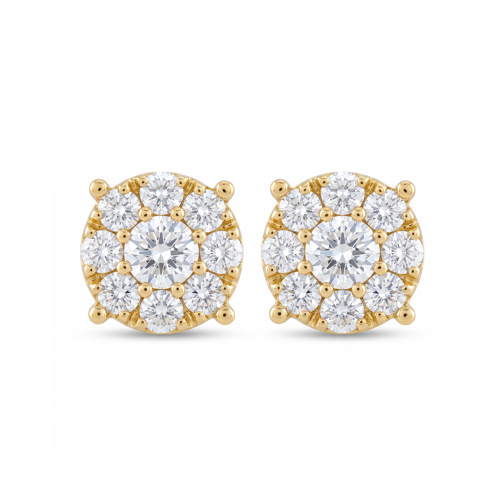 Diamond Yellow Gold 0.91 ctw Stud Earrings