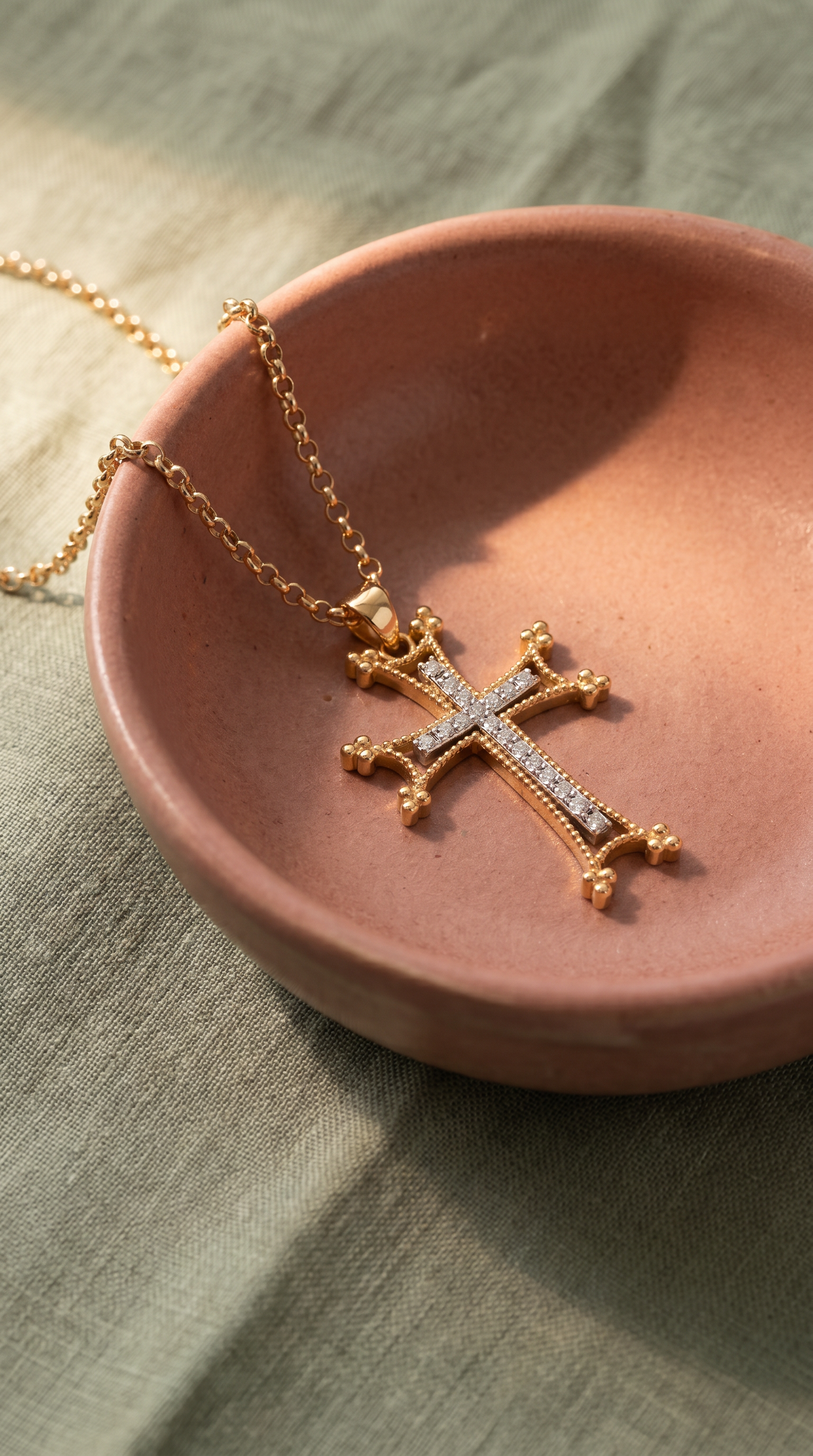 Diamond Two Tone Gold Cross Necklace