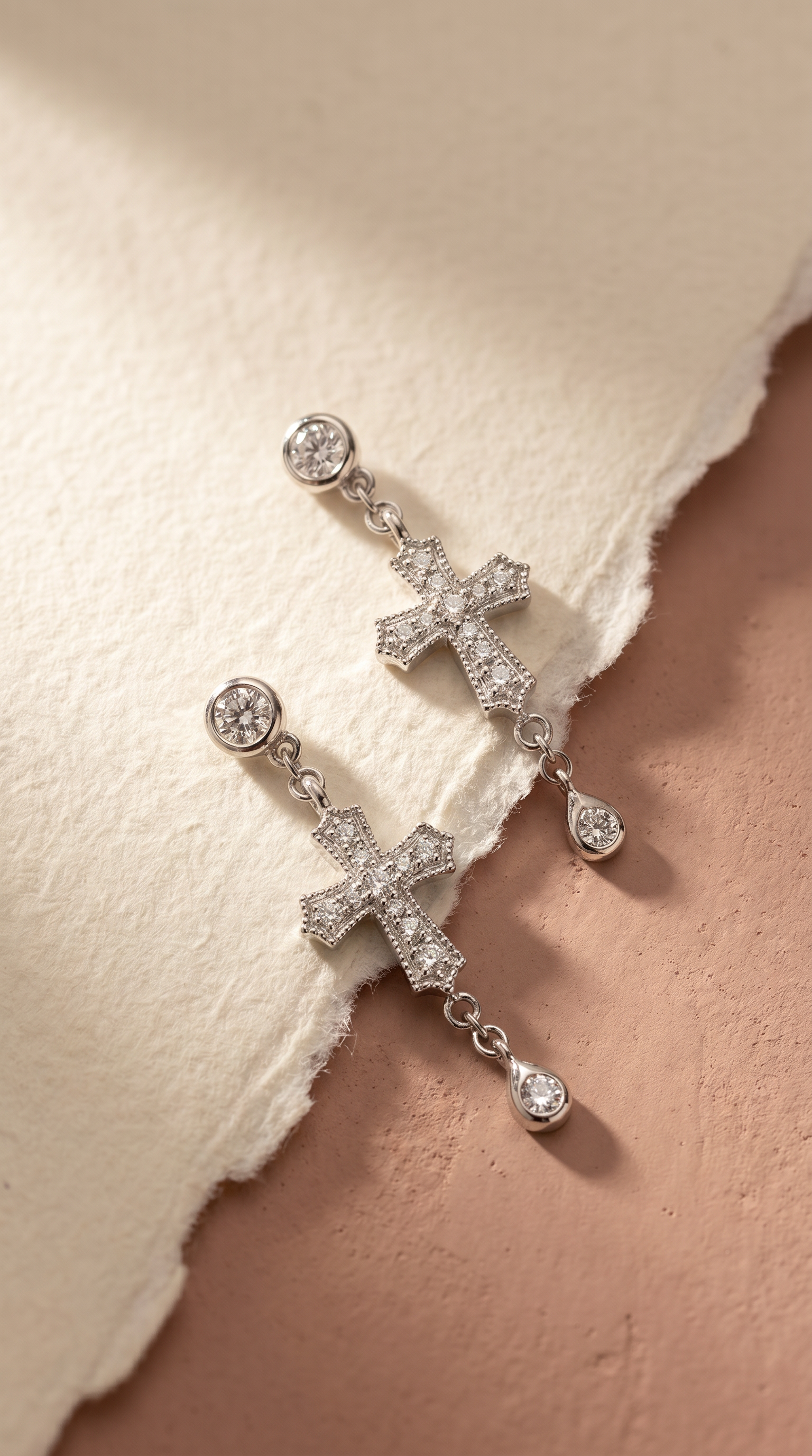 Diamond White Gold Cross Dangle Earrings