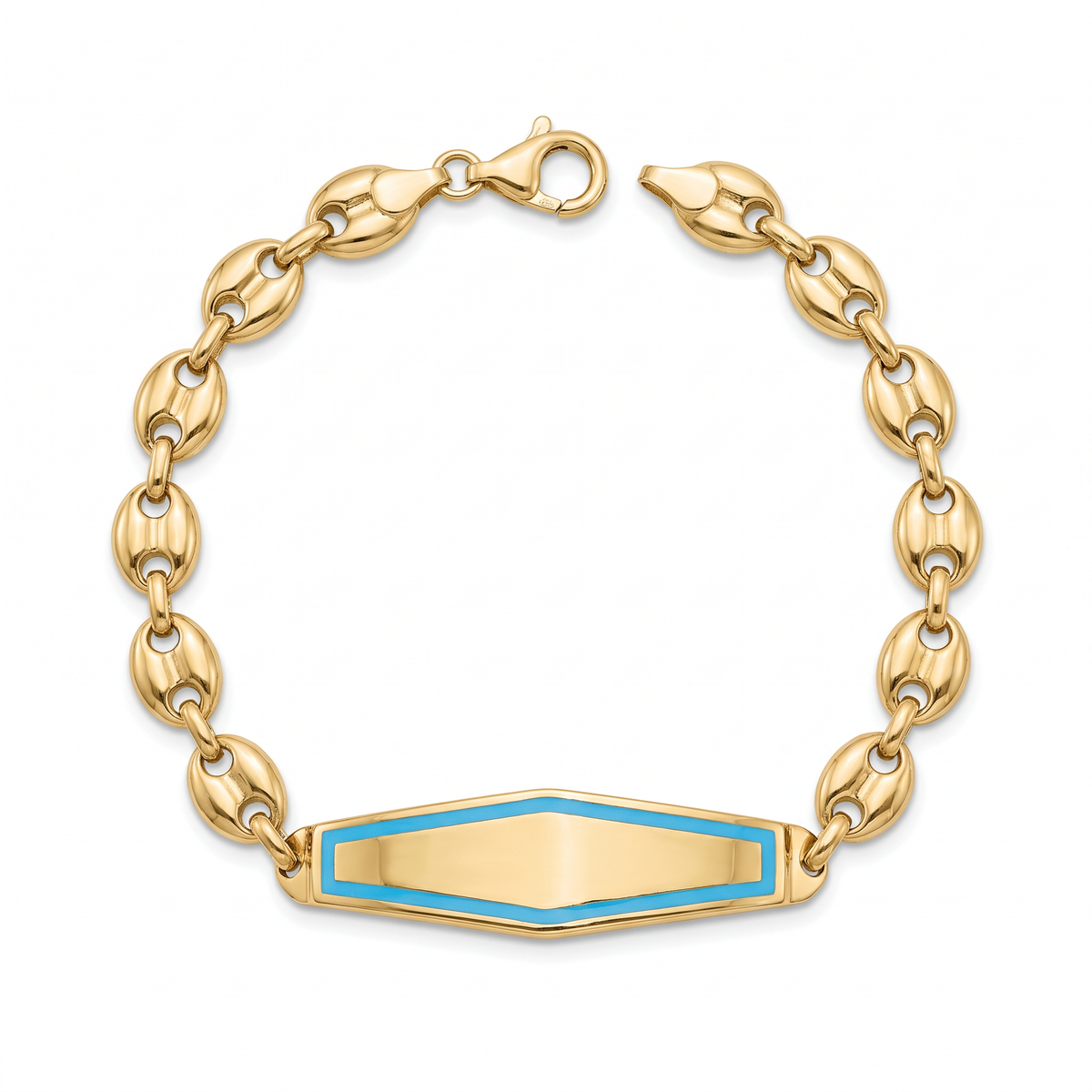 18K Yellow Gold Blue Enamel Baby Plaque Bracelet