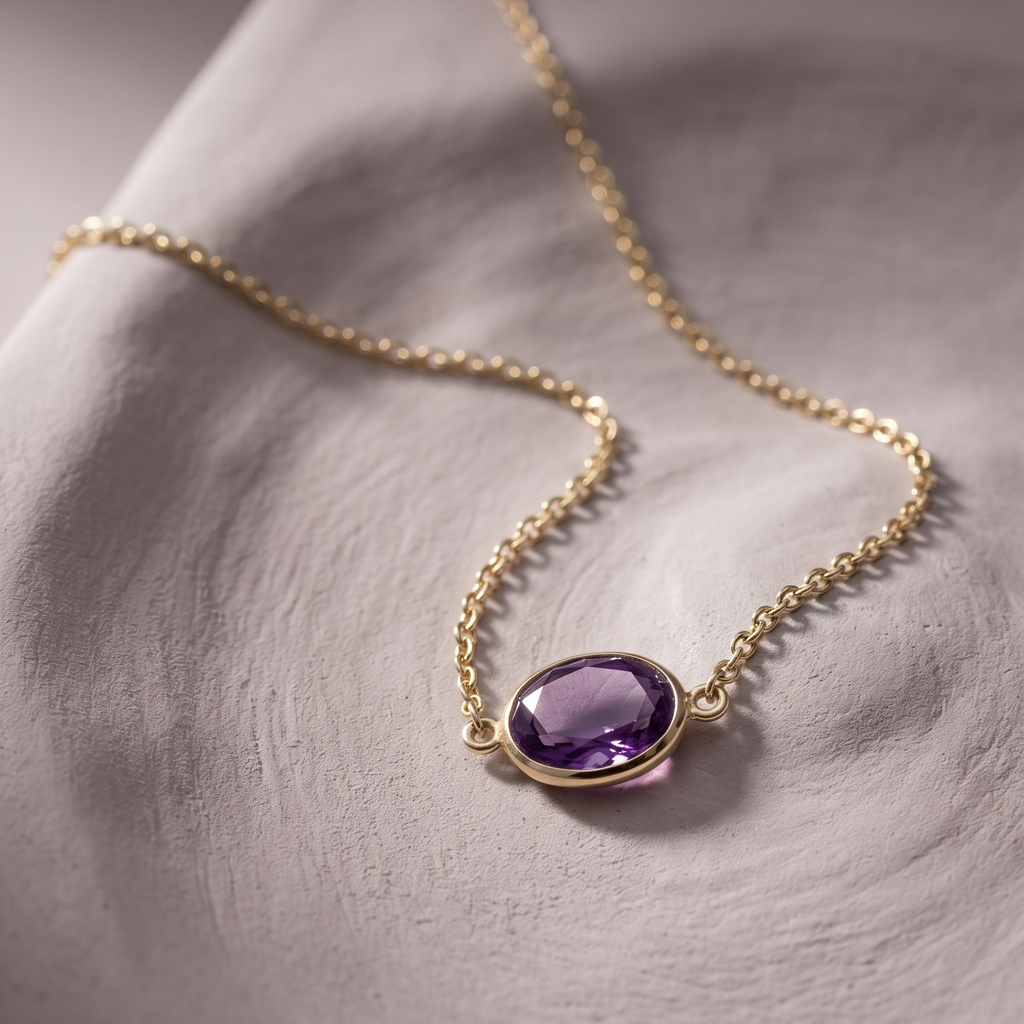 18K Yellow Gold Purple Amethyst Chain Necklace
