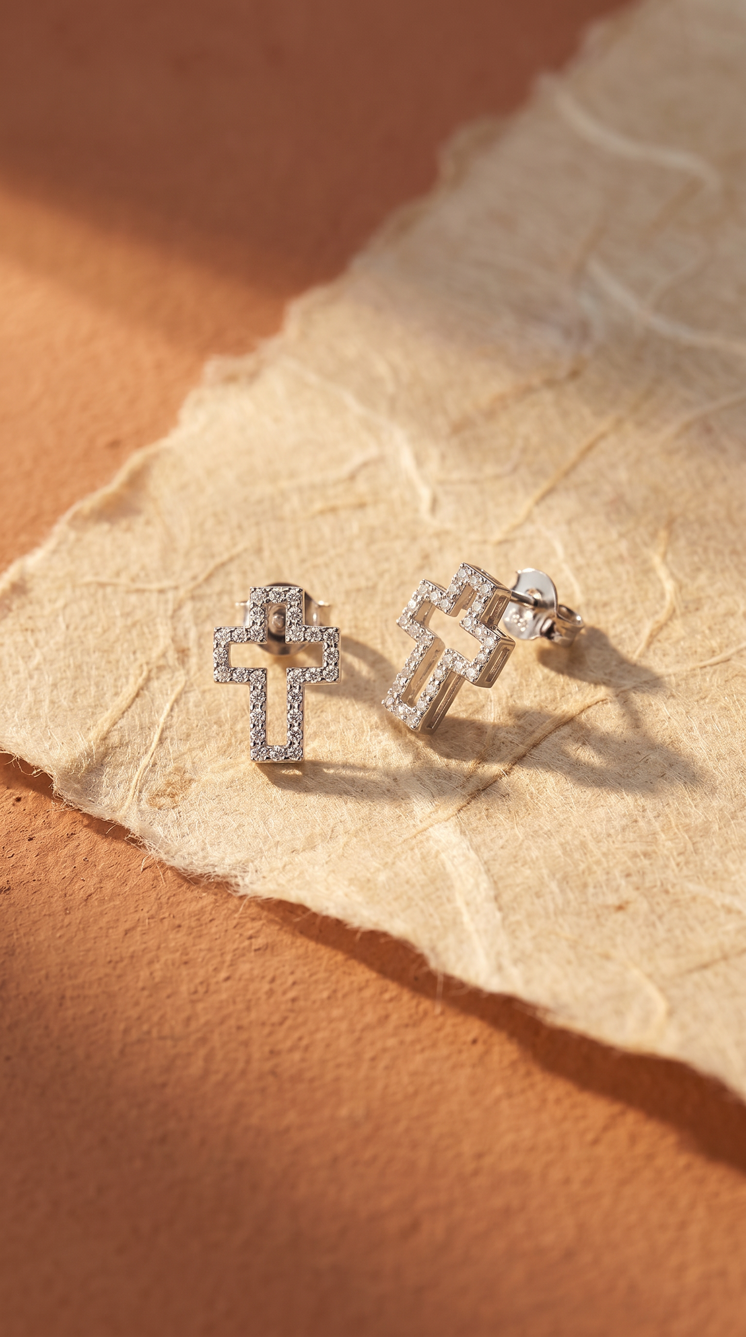 Diamond White Gold Cross Stud Earrings