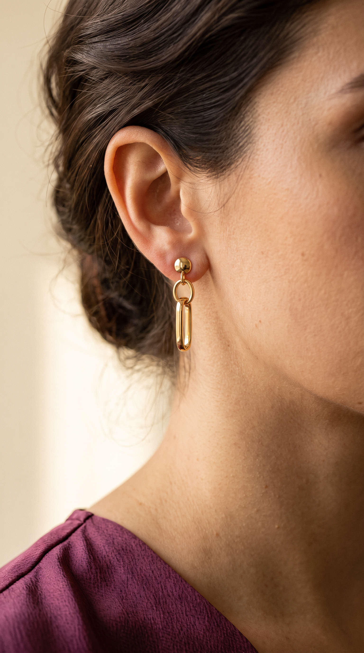 18K Yellow Gold Link Dangle Earring
