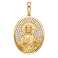 18K Yellow Gold Cubic Zirconia Pave 3D Jesus Icon Pendant