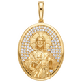 18K Yellow Gold Cubic Zirconia Pave 3D Jesus Icon Pendant