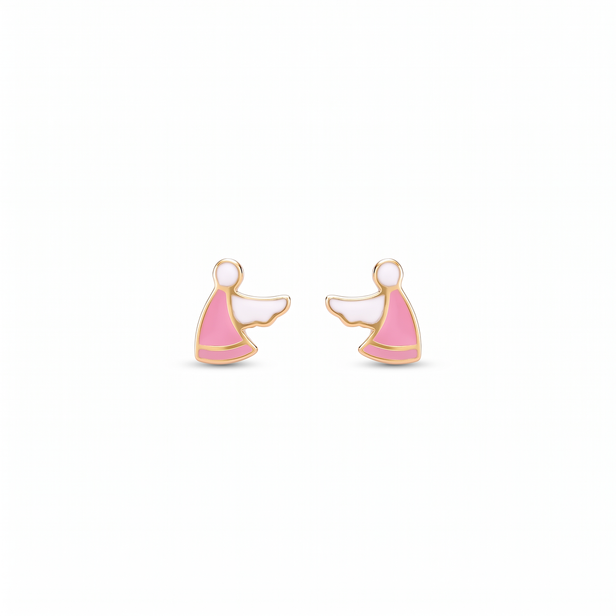 18K Yellow Gold White & Pink Enamel Stud Earring