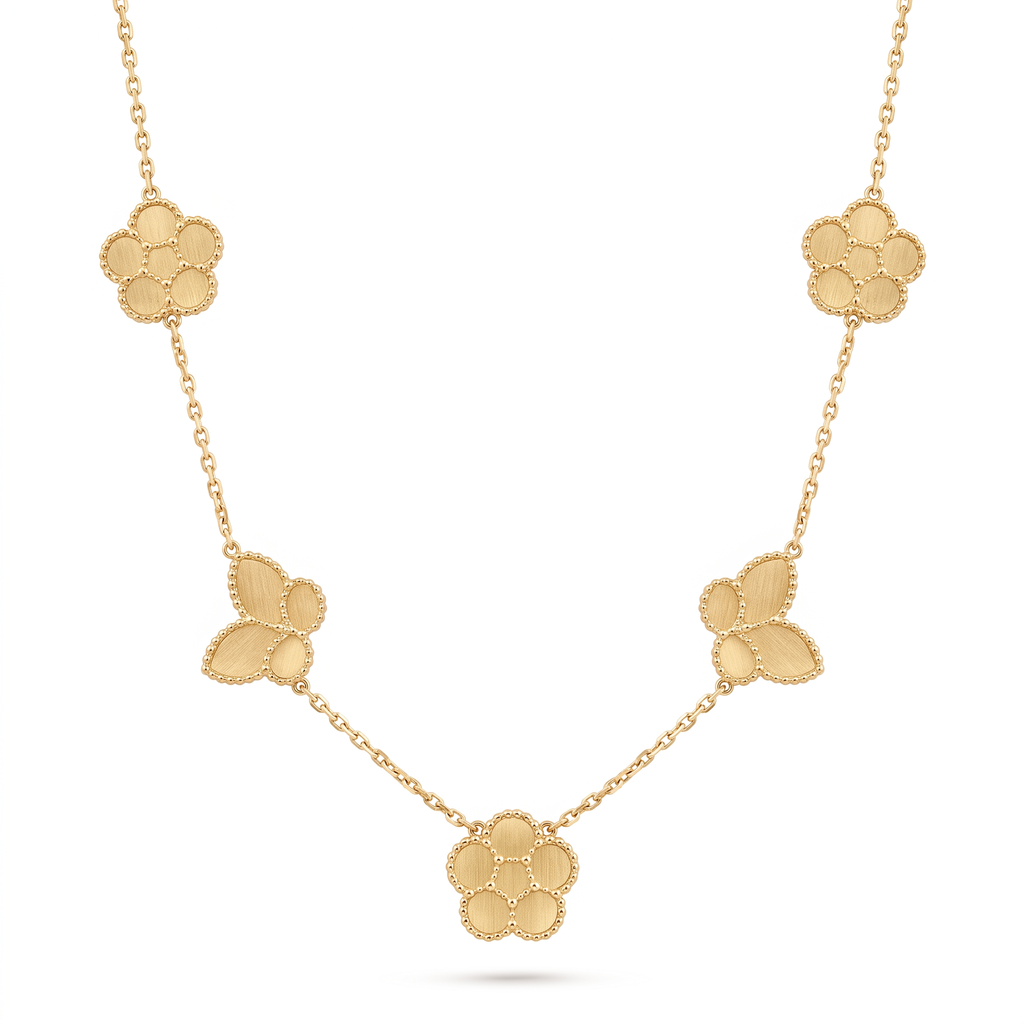 18K Yellow Gold Flower & Butterfly Chain Necklace