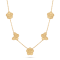 18K Yellow Gold Flower & Butterfly Chain Necklace
