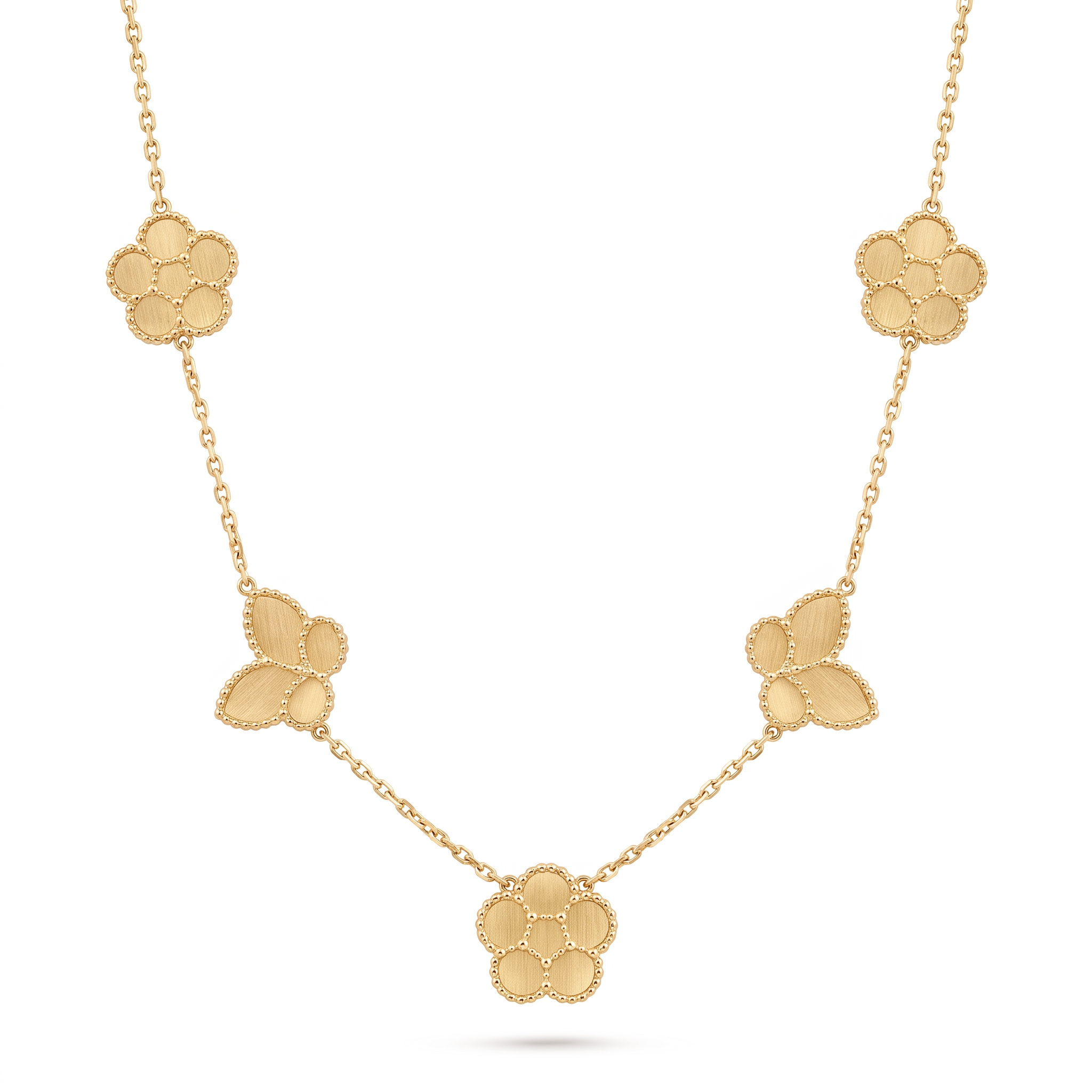 18K Yellow Gold Flower & Butterfly Chain Necklace