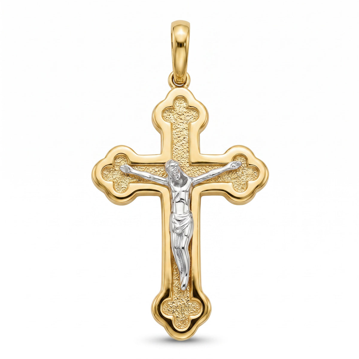 18K Two Tone Gold Budded Crucifix Pendant