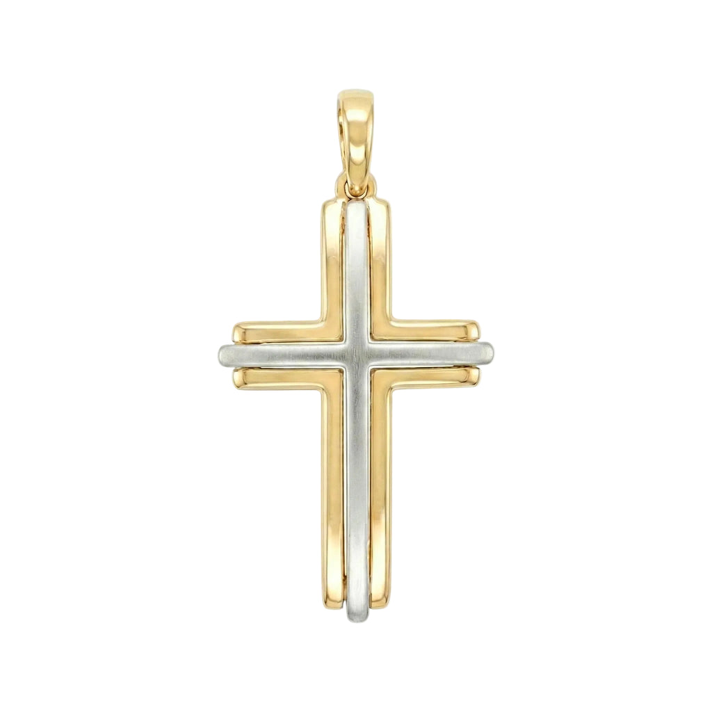 18k Gold Two Tone Large Cross Pendant