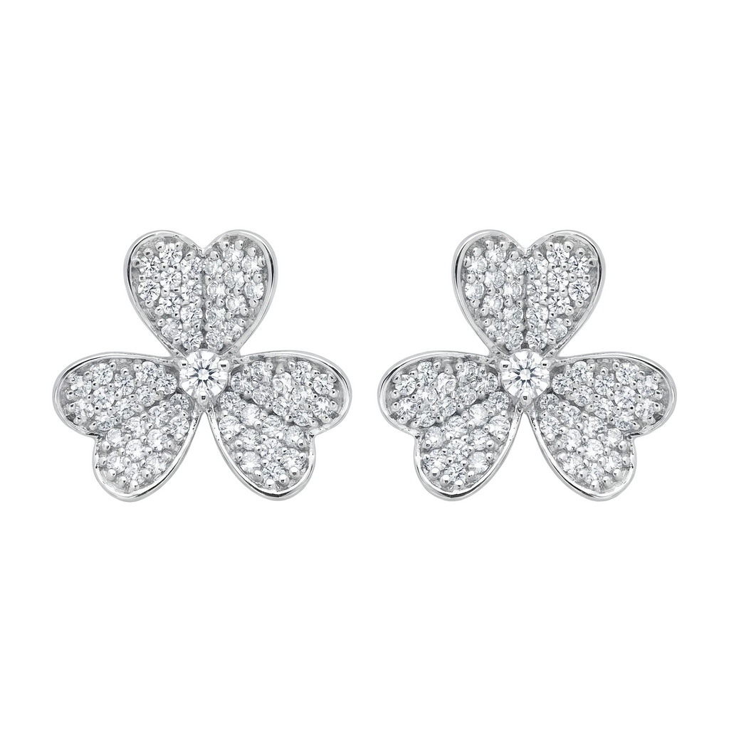 Diamond White Gold Clover Stud Earrings