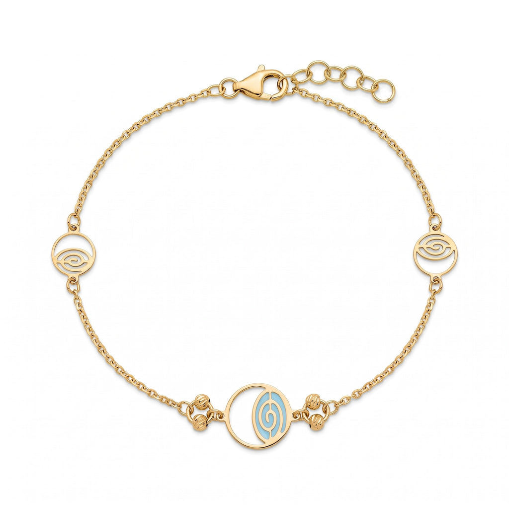 18K Yellow Gold Blue Enamel Chain Bracelet