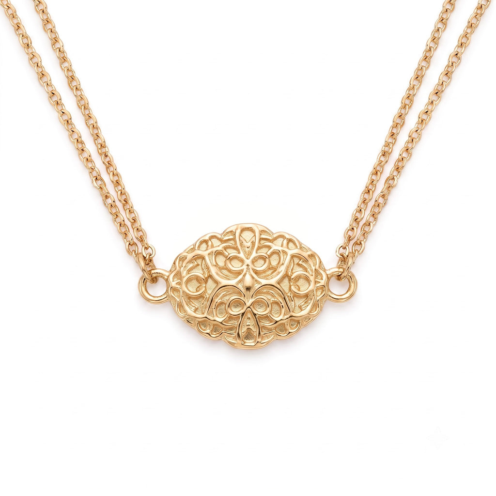18K Yellow Gold Pendant Double Chain Necklace