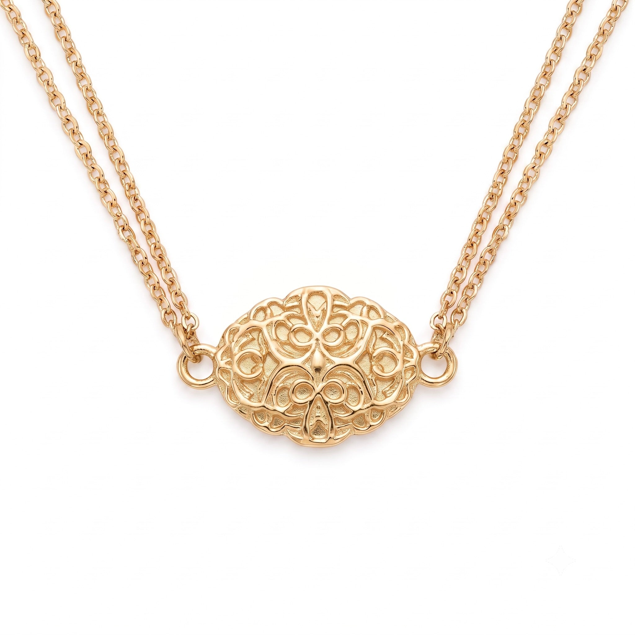 18K Yellow Gold Pendant Double Chain Necklace