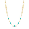 18K Yellow Gold Turquoise Bead Paperclip Chain Necklace