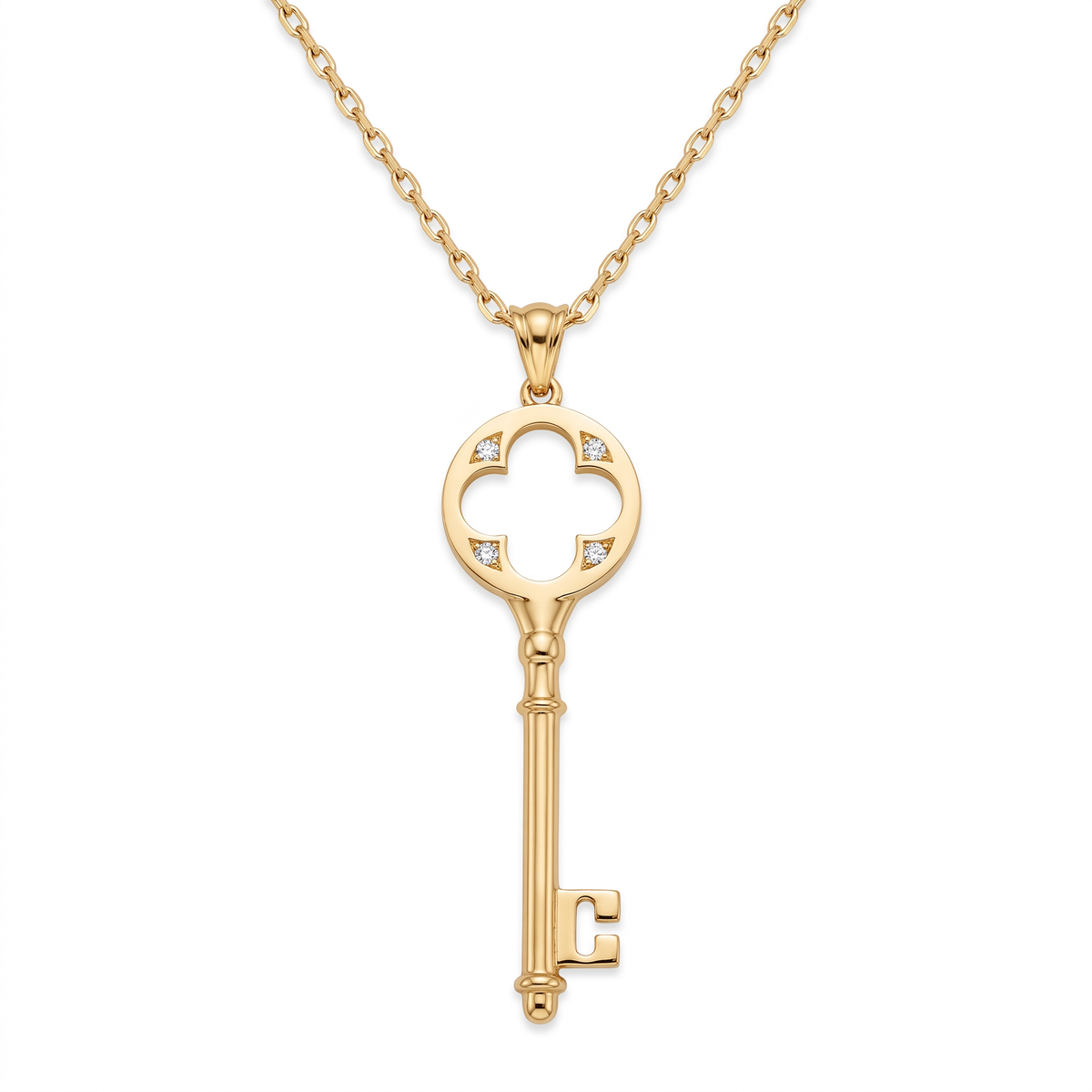 18K Yellow Gold Cubic Zirconia Key Chain Necklace