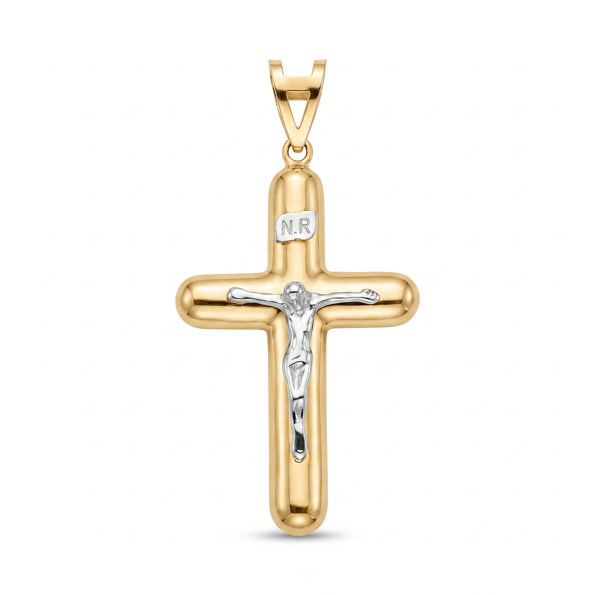 18K Two Tone Gold Crucifix Pendant
