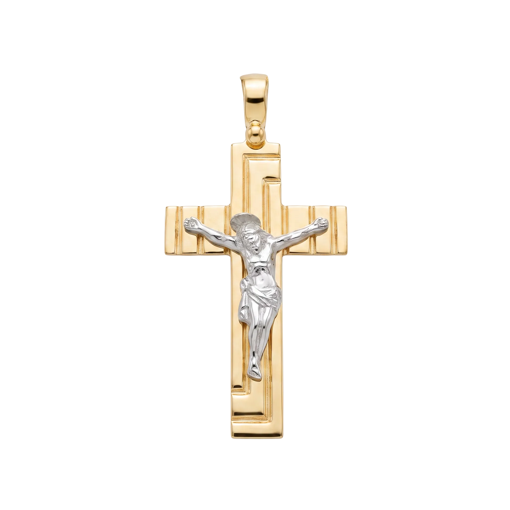 18K Two Tone Gold Crucifix Pendant