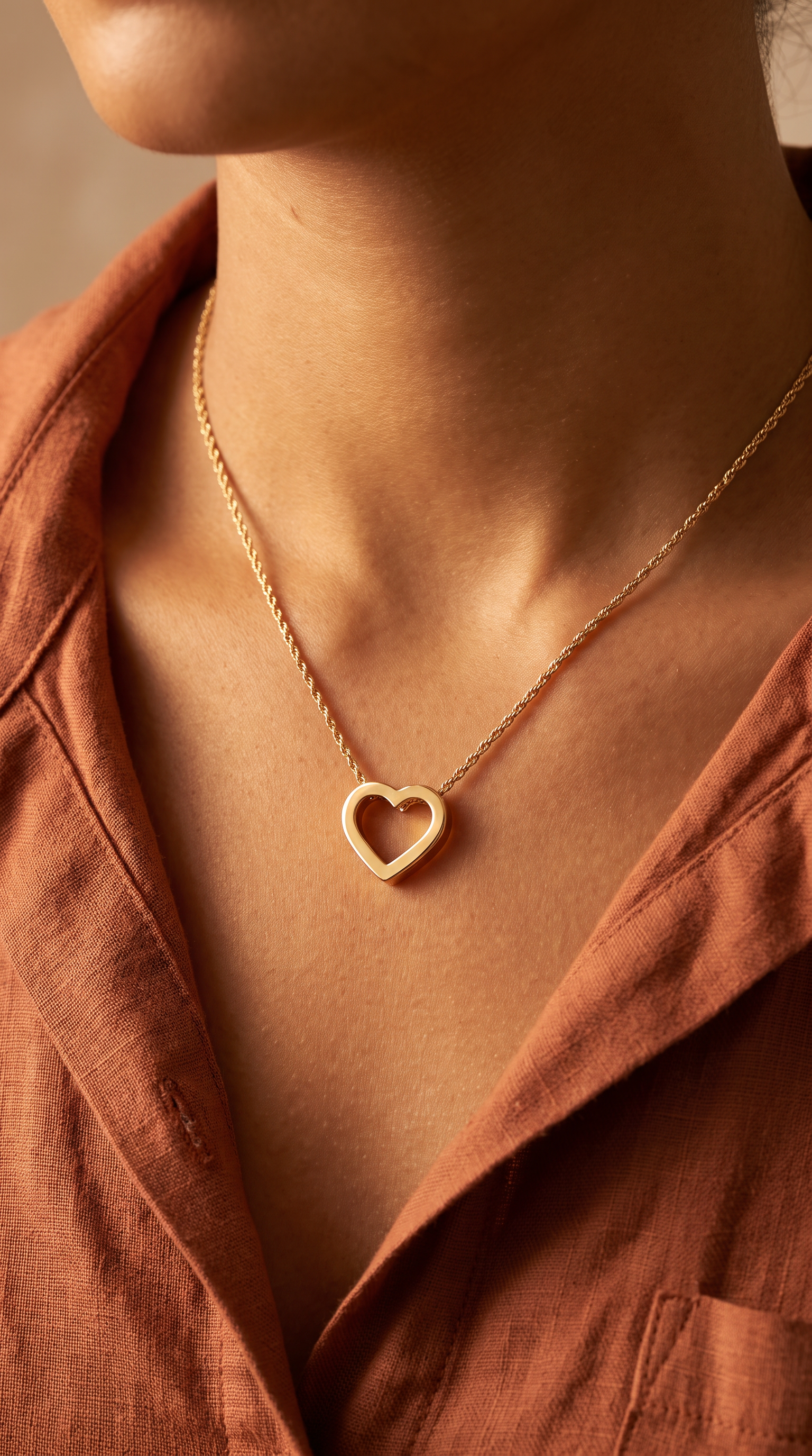 18K Yellow Gold Heart Chain Necklace