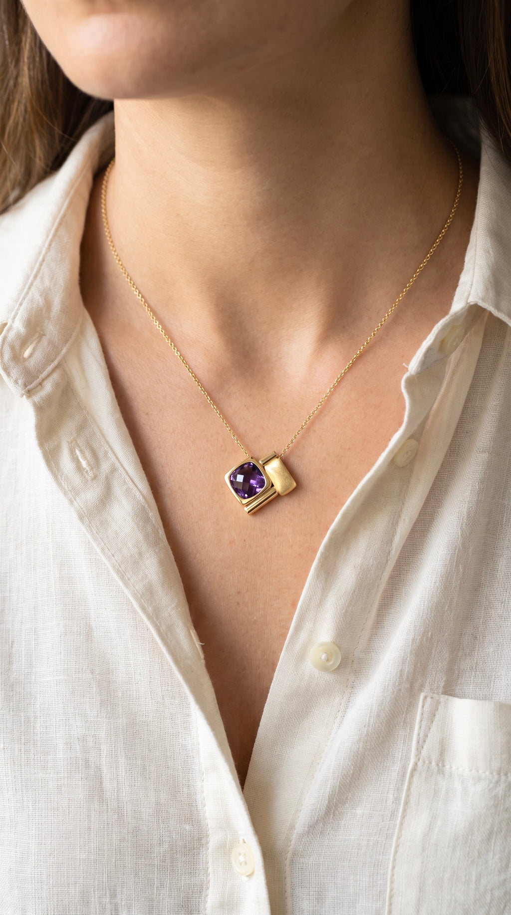 18K Yellow Gold Amethyst Chain Necklace