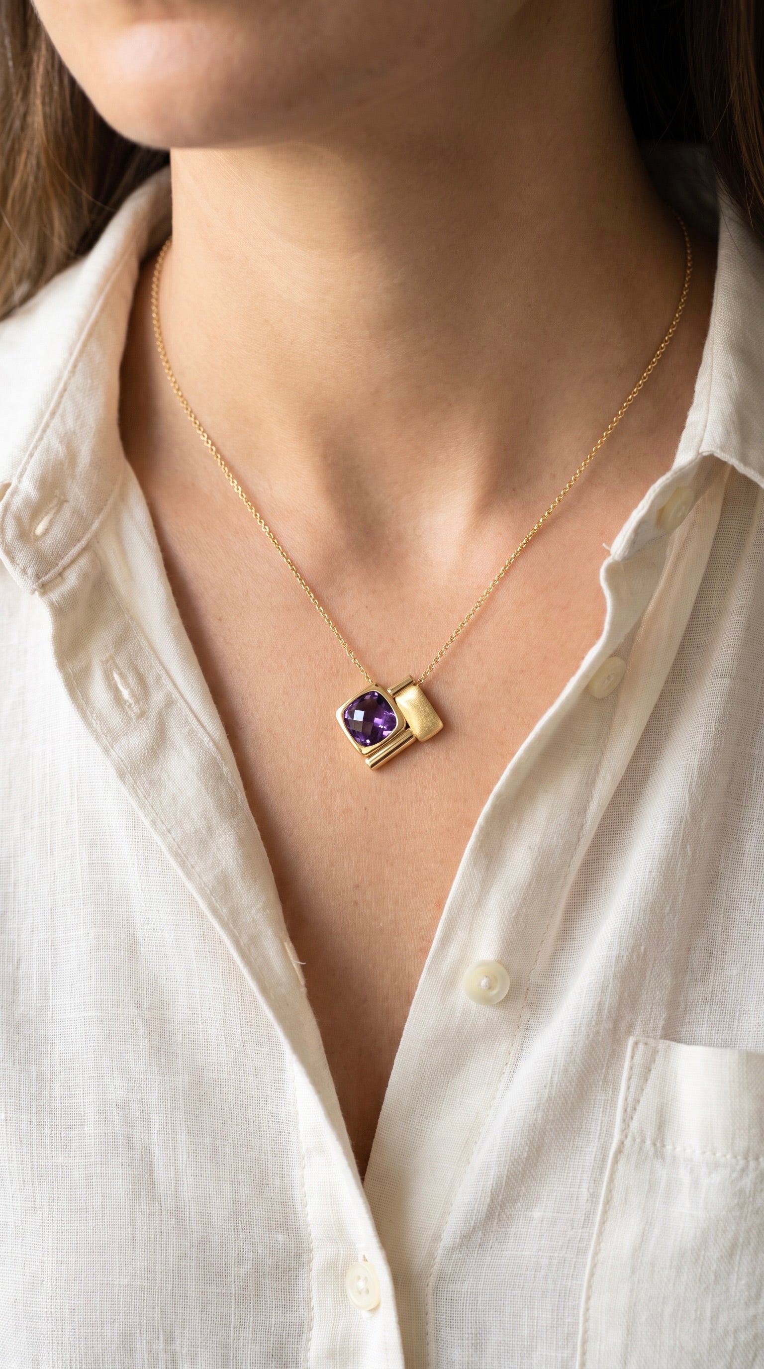 18K Yellow Gold Amethyst Chain Necklace
