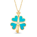 18K Yellow Gold Cubic Zirconia Blue Enamel Clover Necklace
