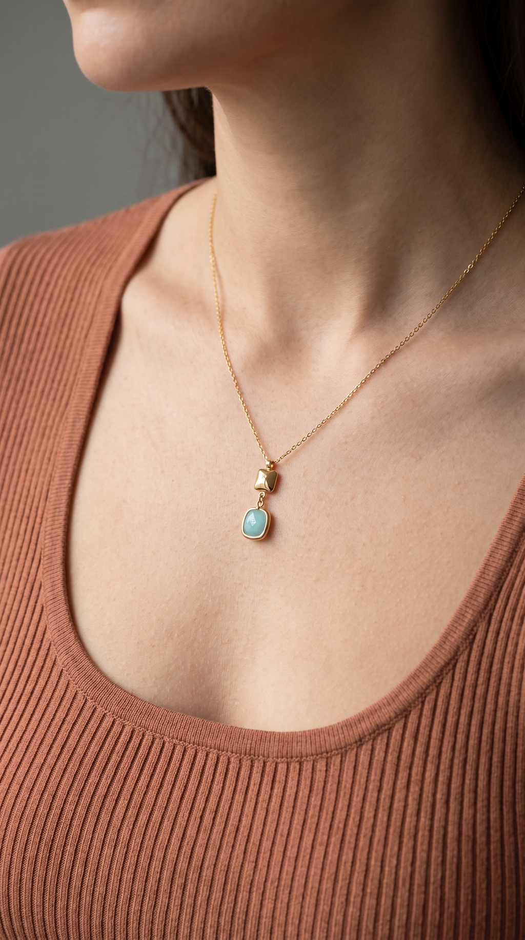 18K Yellow Gold Amazonite Chain Necklace