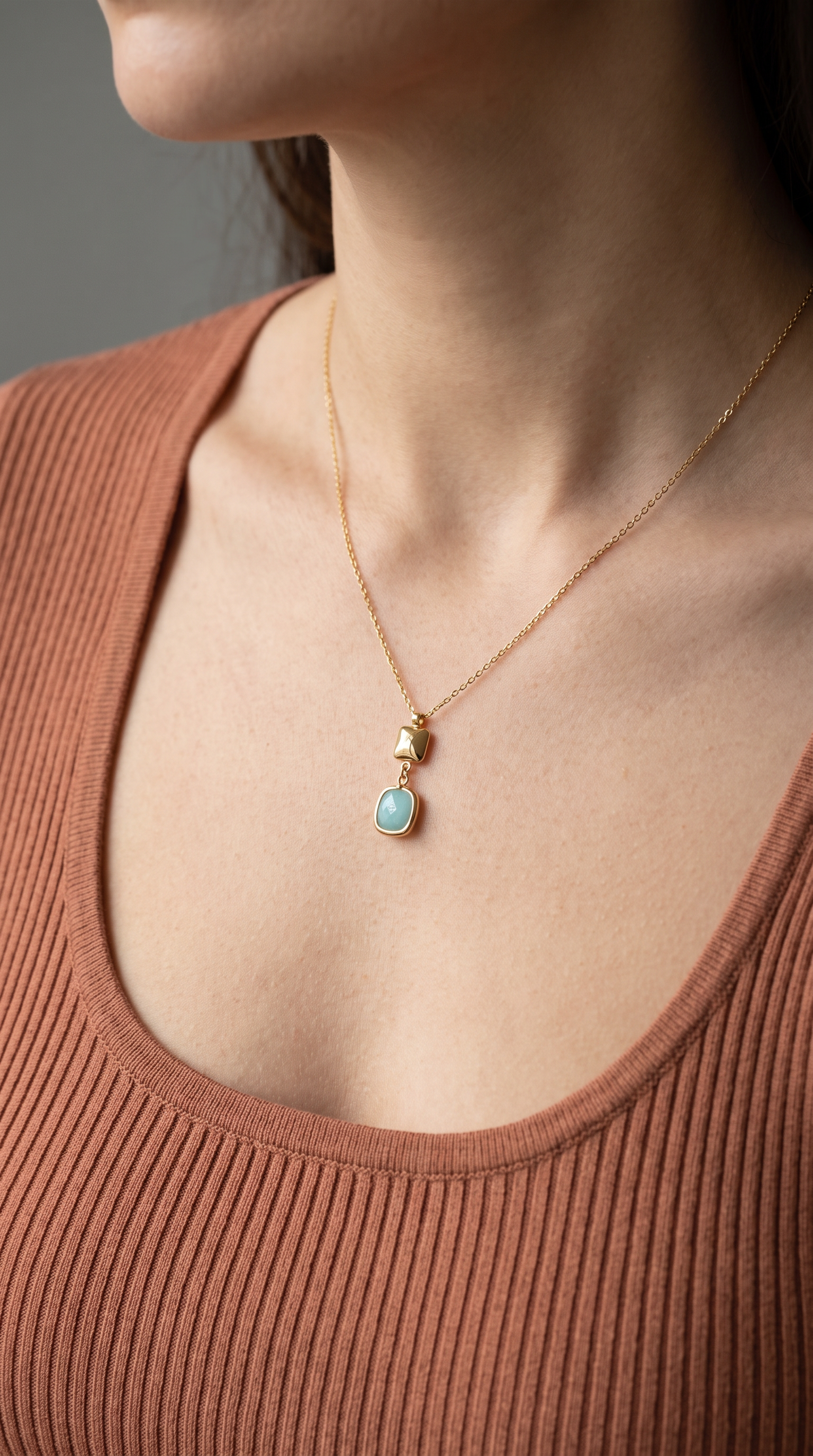 18K Yellow Gold Amazonite Chain Necklace
