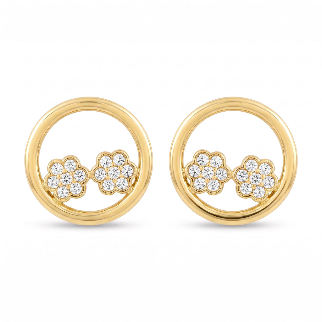 18K Yellow Gold Cubic Zirconia Flower Stud Earring