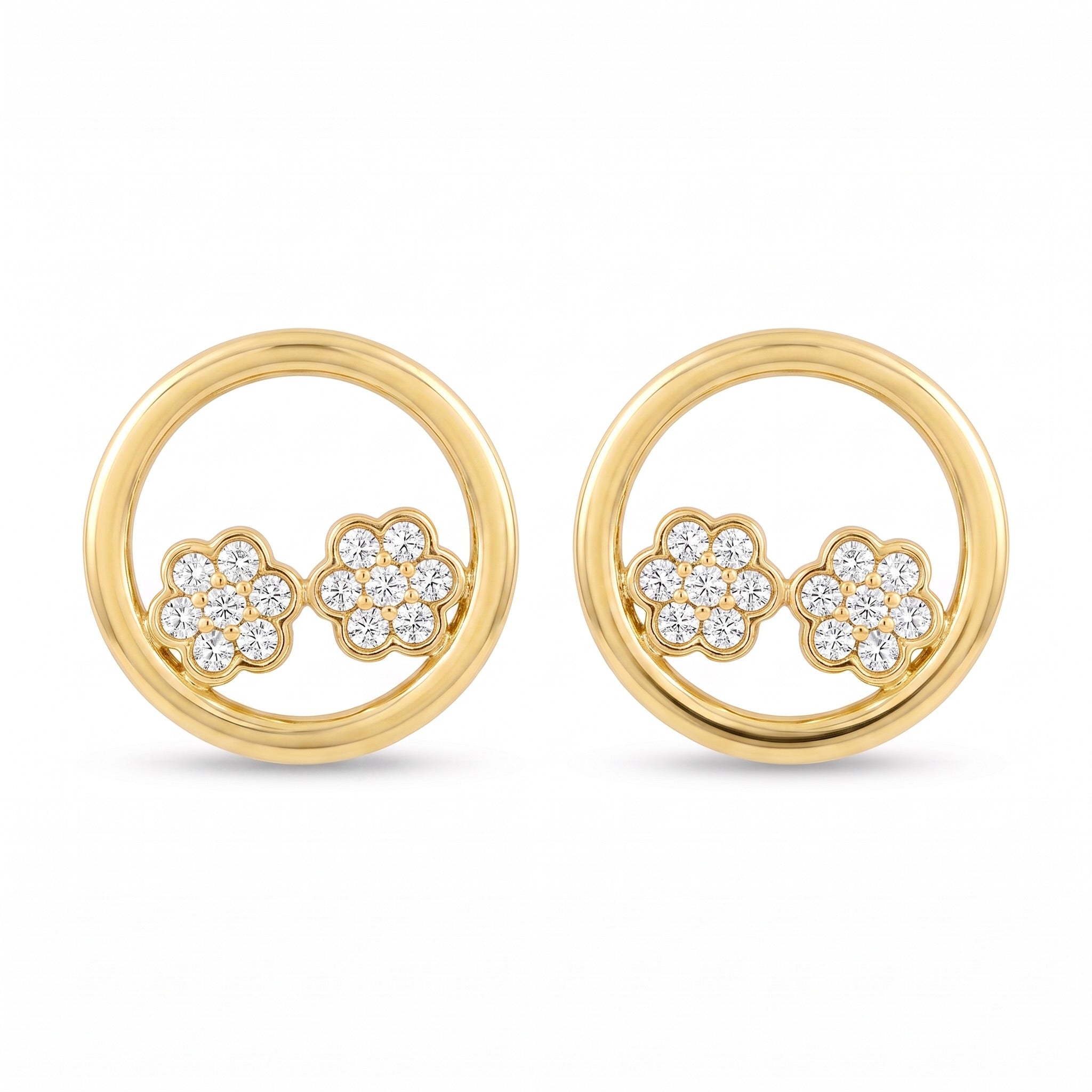 18K Yellow Gold Cubic Zirconia Flower Stud Earring
