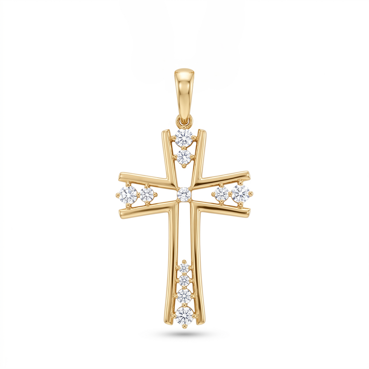 18K Yellow Gold Cubic Zirconia Cross Pendant