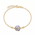 18K Yellow Gold Blue & White Enamel Rose Chain Bracelet