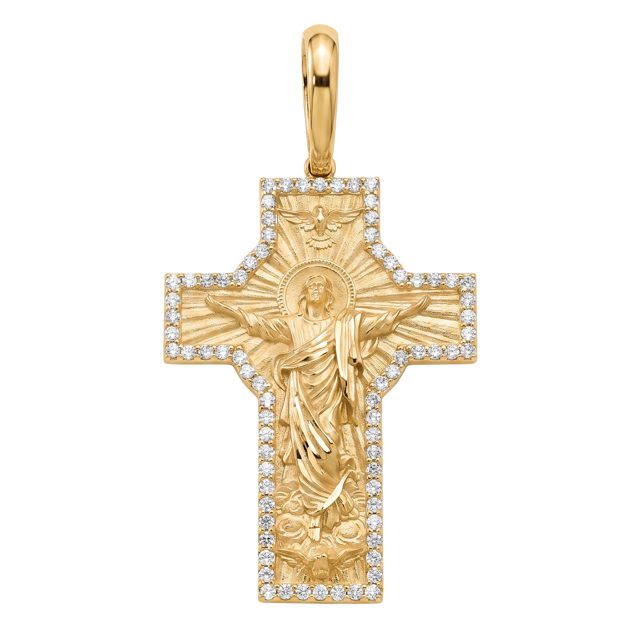18K Gold Small Cubic Zirconia Jesus Cross Pendant