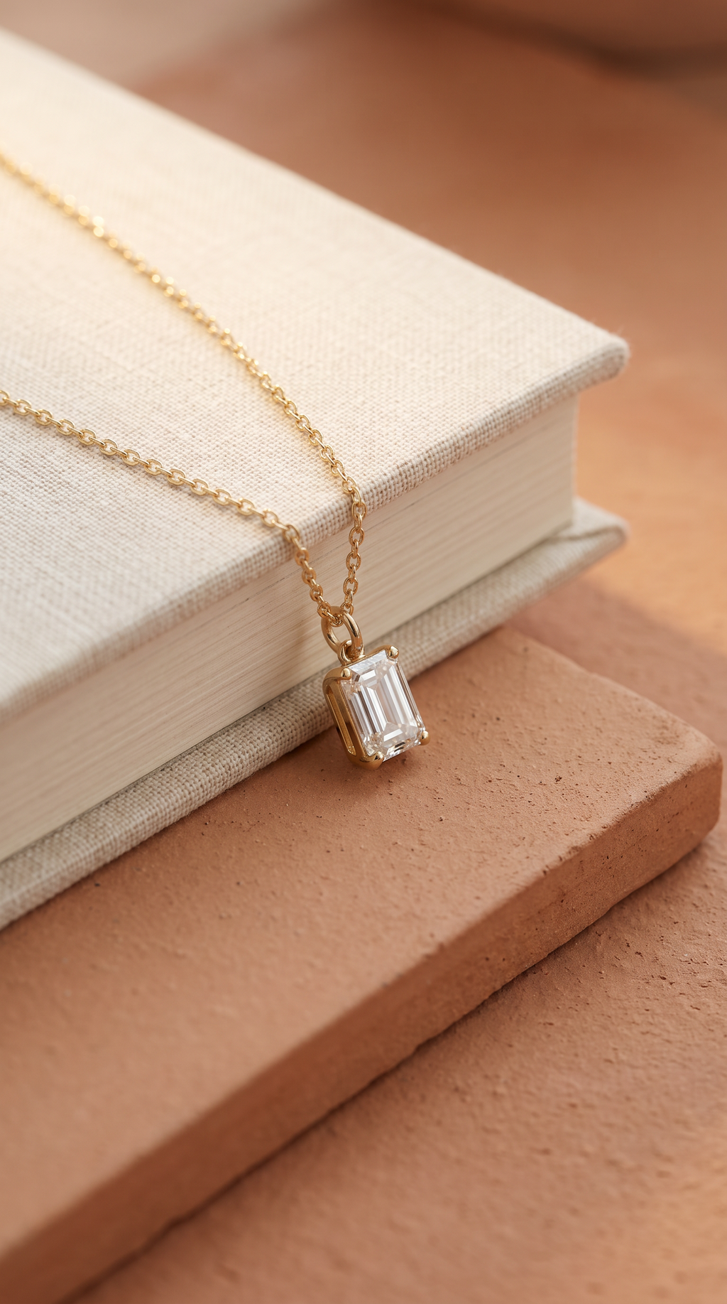 Lab Diamond Yellow Gold Emerald Solitaire Chain Necklace
