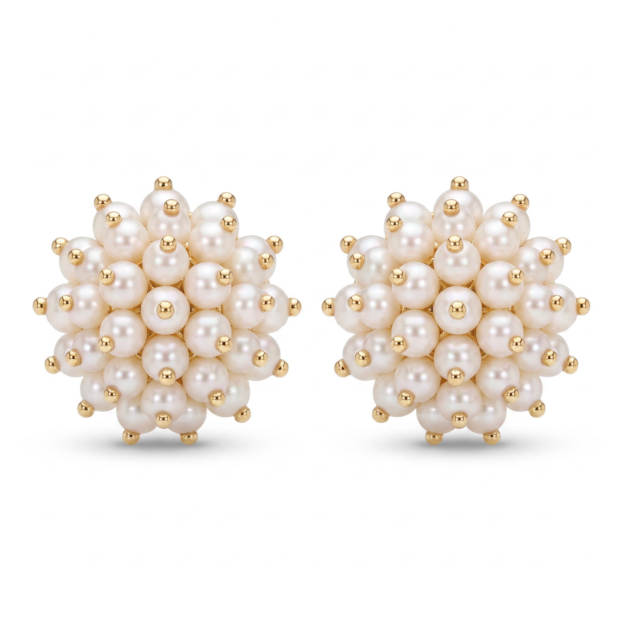 18K Yellow Gold White Pearls Stud Earring