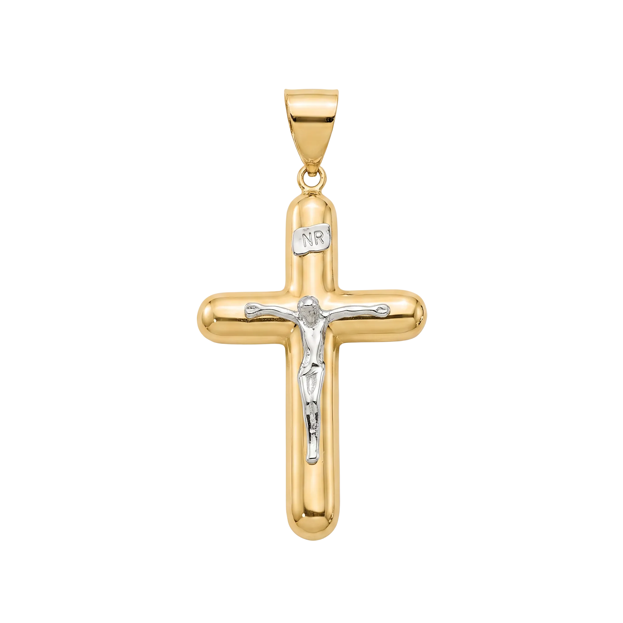 18K Two Tone Gold Crucifix Pendant