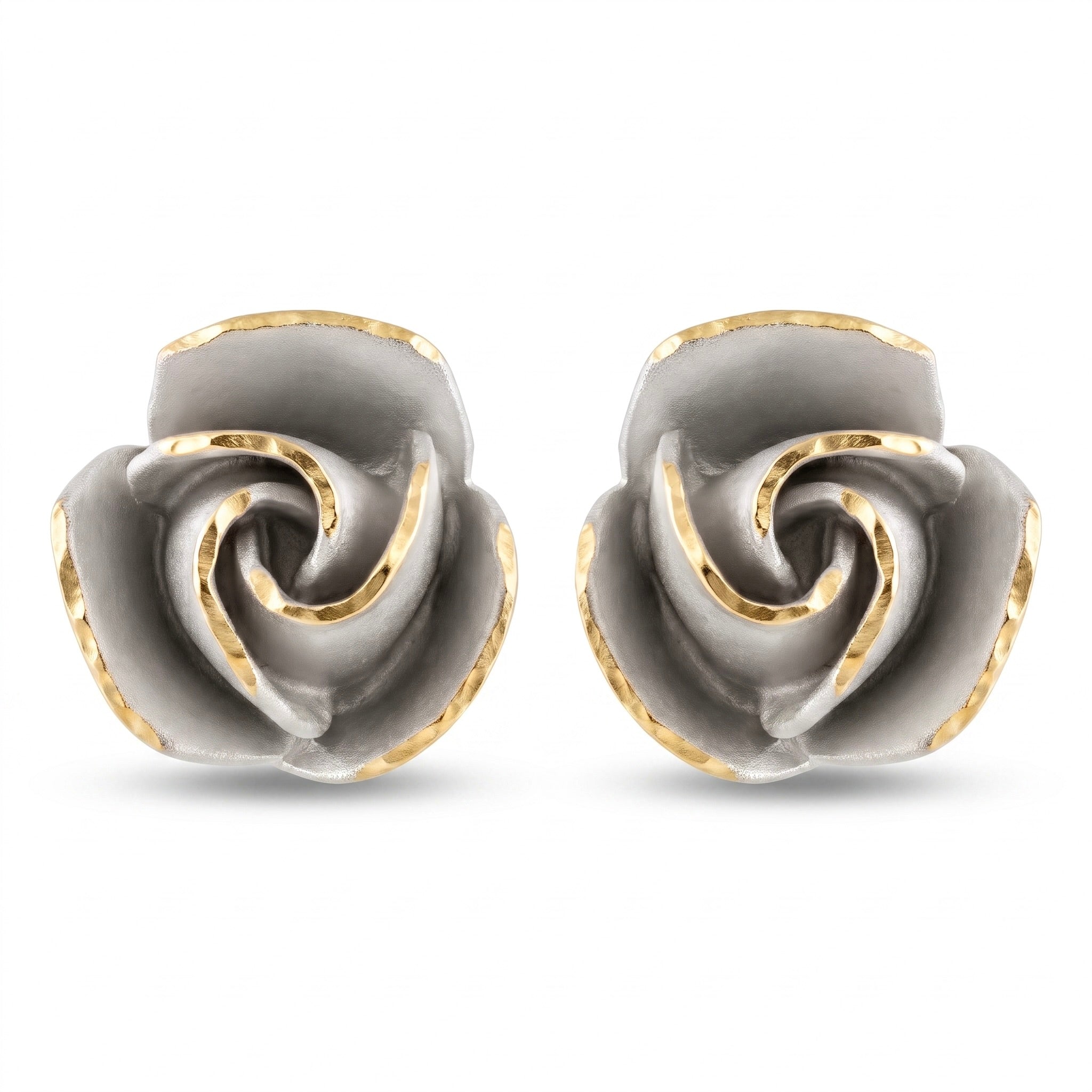 18K Two Tone Gold Rose Stud Earring