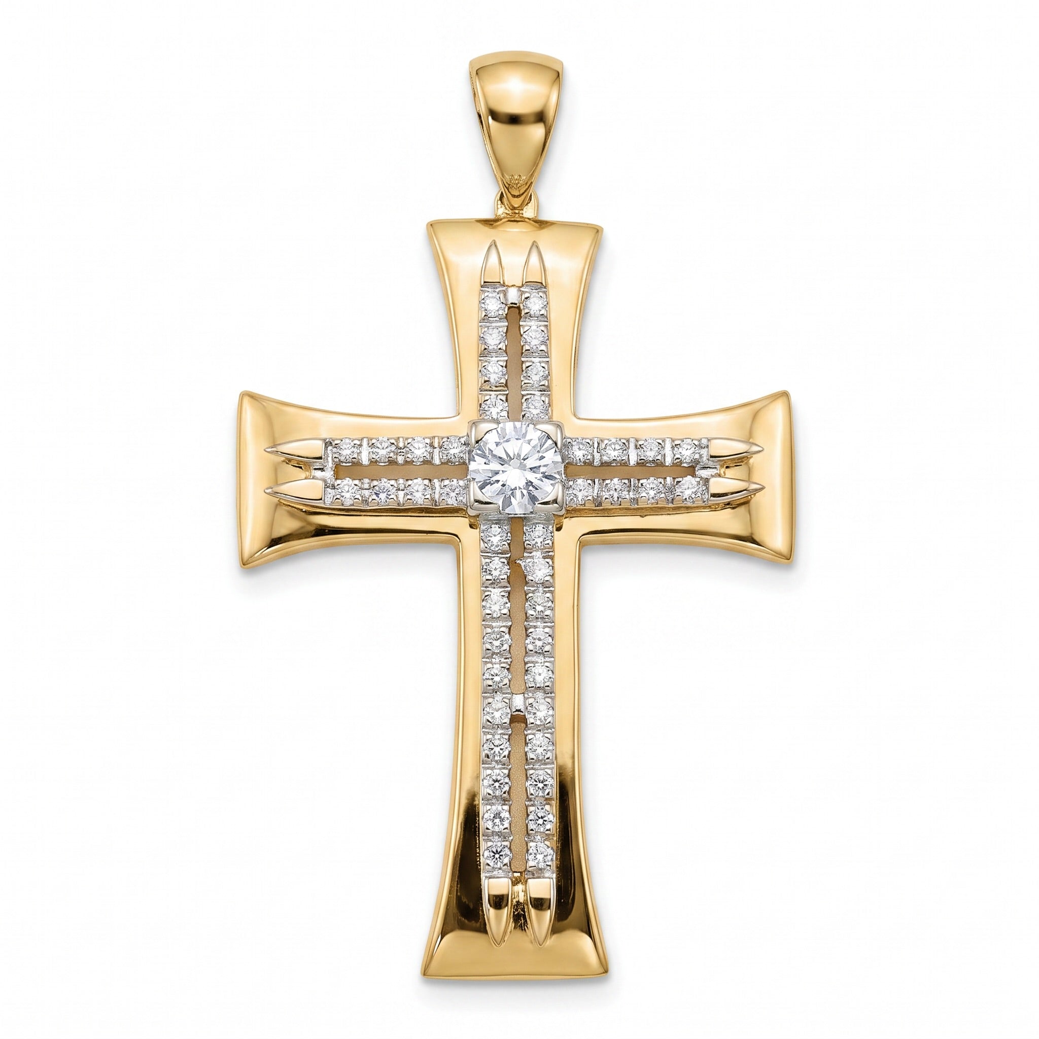 18K Yellow Gold Cubic Zirconia Cross Pendant