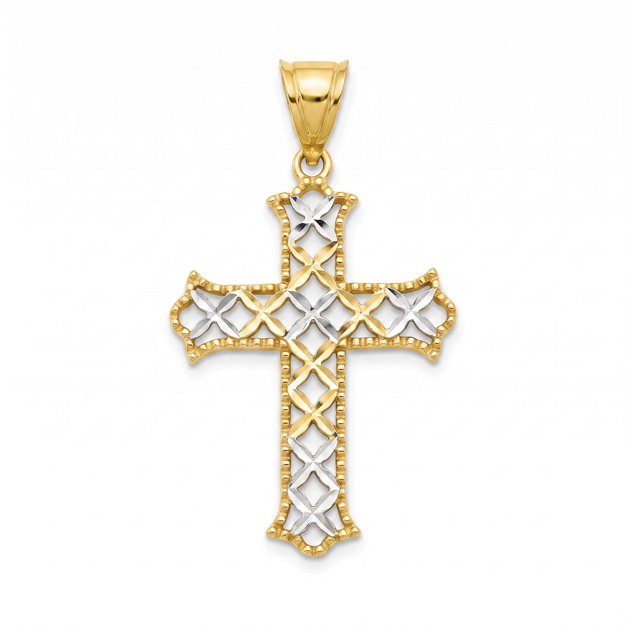 18K Two Tone Gold Cross Pendant