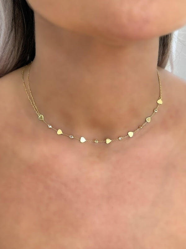 18K Gold CZ Heart Adjustable Chain Necklace