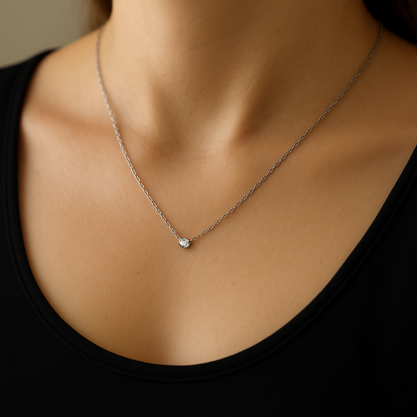 18K Gold Natural Diamond Necklace White Gold