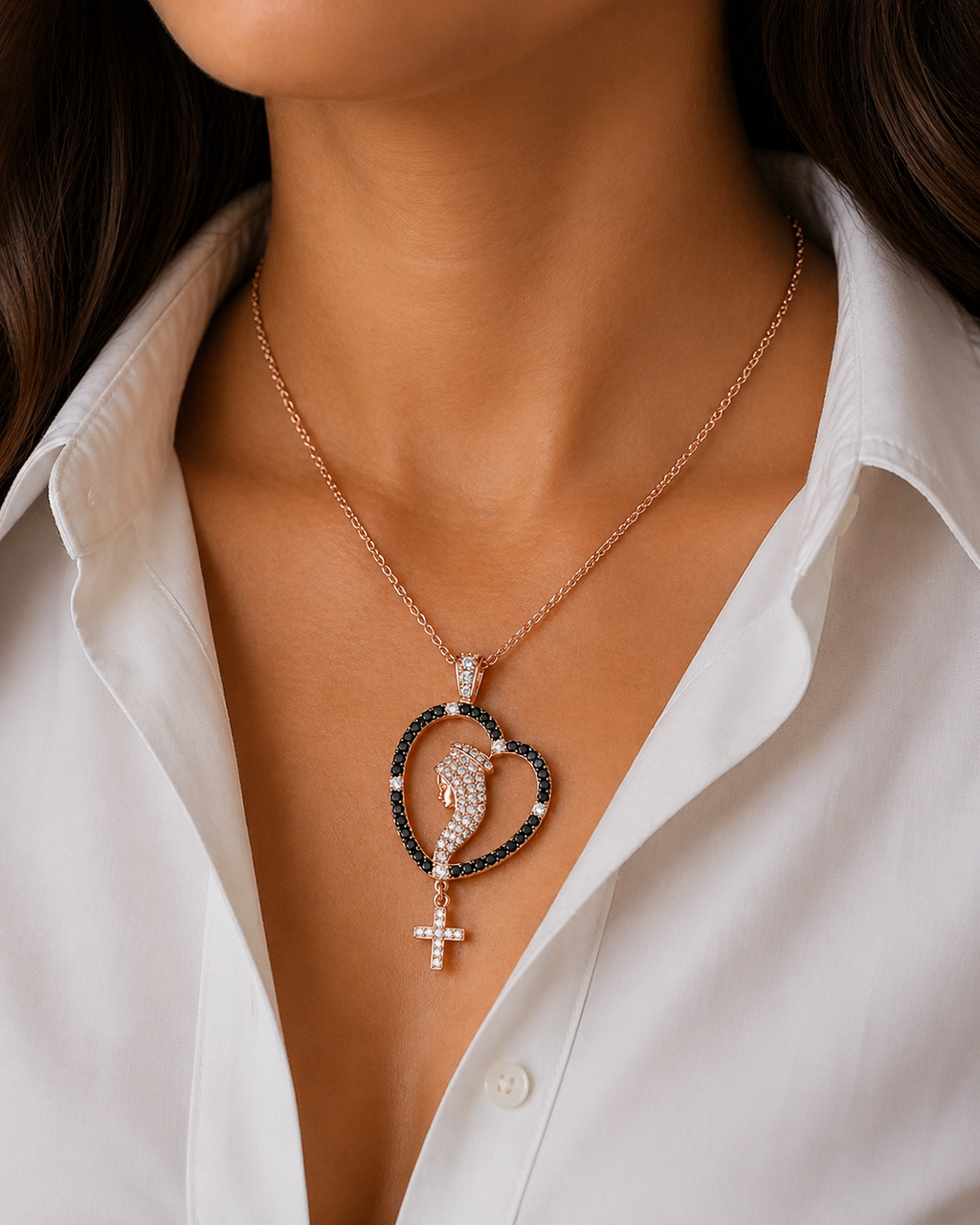 Diamond Rose  Gold ST. Mary Cross Necklace