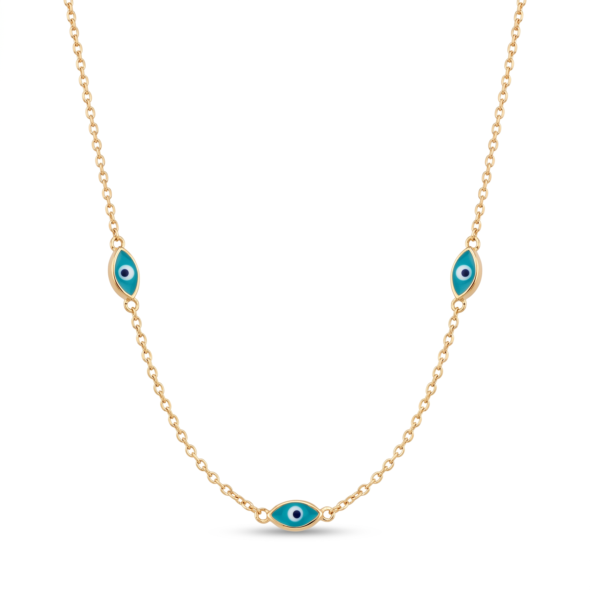 18K Yellow Gold Enamel Evil Eye Necklace